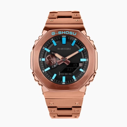 Luckacco Digital Sports Electronic Unisex Watch Full Function LED Alloy Large Dial World Time Steel Strap GMB Oak Series