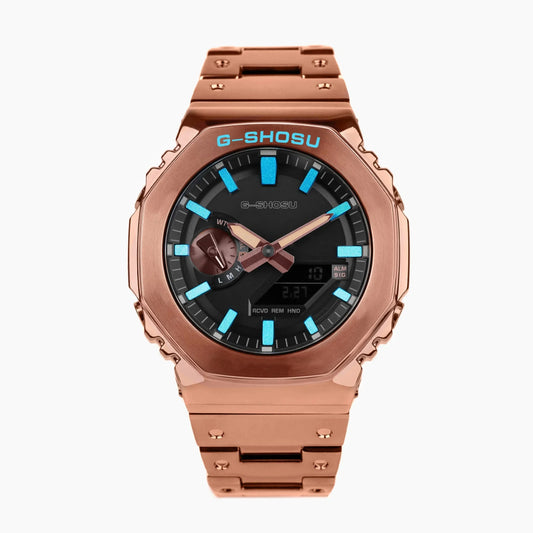 Luckacco Digital Sports Electronic Unisex Watch Full Function LED Alloy Large Dial World Time Steel Strap GMB Oak Series