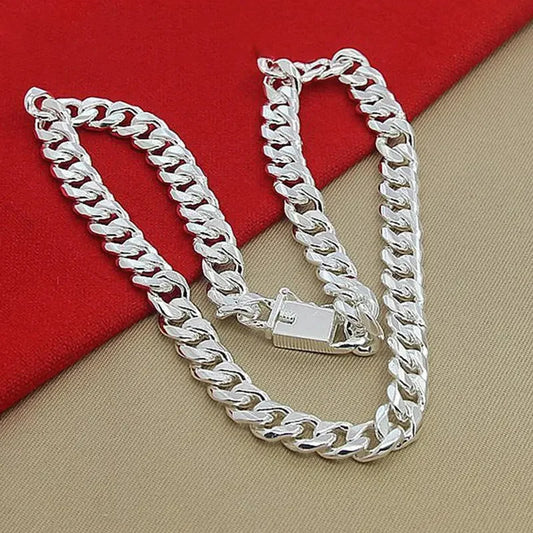 Luckacco 925 Silver Man Necklace 10MM 20/22/24 Inches Cuban Chain Necklace For Women Fashion Wedding Jewelry Christmas Accessories