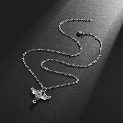 Luckacco Classic Retro Silver Plated Cute Pet Wing Cat Pendant Necklace for Men Women Fashion Personalized Clavicle Chain Jewelry Gifts