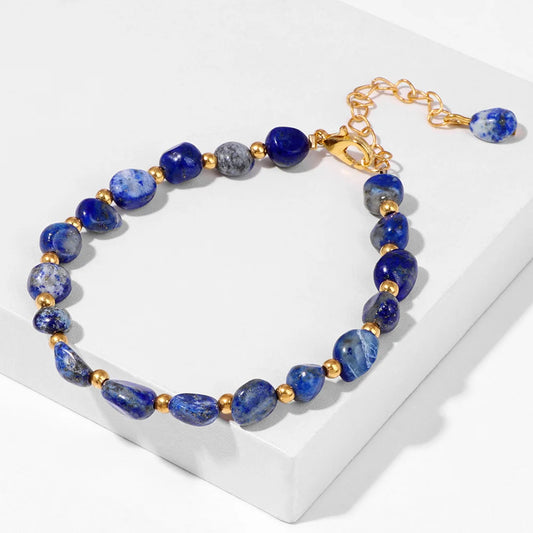 Luckacco Natural Crystal Gravel Stone Bracelets For Women Healing Irregular Amethysts Lapis Lazuli Rose Quartzs Chain Bracelet Jewelry