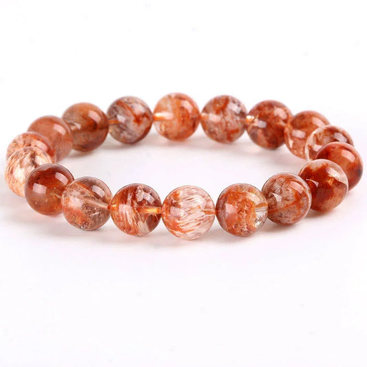 Luckacco Natural Orange White Sericite Snow Phantom Quartz Bracelet Crystal Clear Round Beads Bracelet 9mm 10mm AAAAA