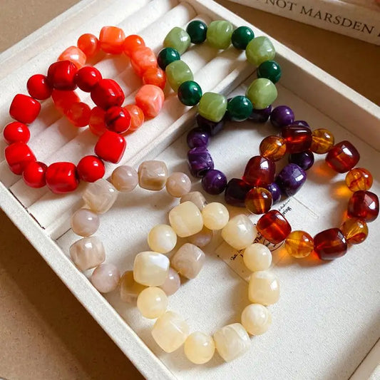 Luckacco Women's Bracelet with Square and Round Acrylic Beads; Simple European and American Inspired Design, Korean Fashion Accessory