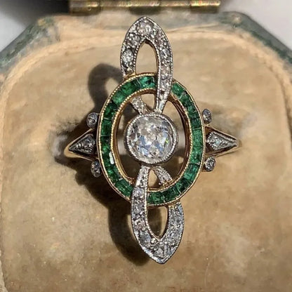 Luckacco Exquisite Round Full Cross Geometry Silver Color Rings for Women Fashion Metal Inlaid White Grenn Stones Ring Jewelry