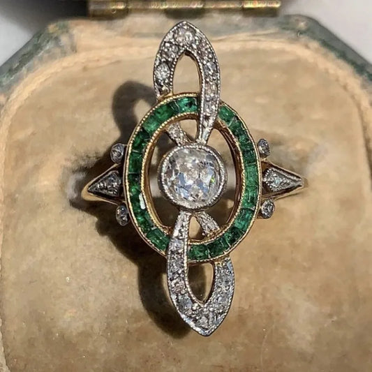 Luckacco Exquisite Round Full Cross Geometry Silver Color Rings for Women Fashion Metal Inlaid White Grenn Stones Ring Jewelry