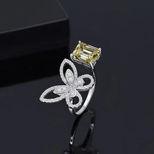 Luckacco Fashion Accessories Green Color Leaves and Twig Wrap Around Ring Silver Color Nature Inspired Fine Jewelry for Women Adjustable