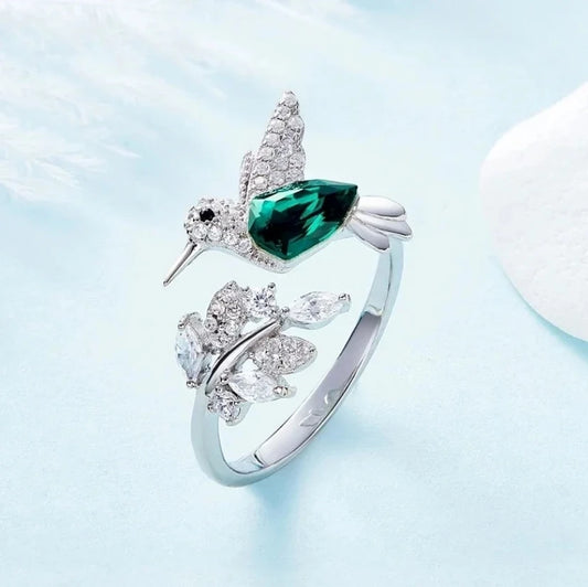 Luckacco Elegant Natural Blue Stone Adjustable Hummingbird Rings for Women Glass Filled Rings Female Engagement Wedding Party Jewelry