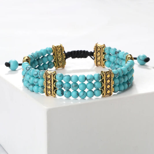 Luckacco Natural Stone Beads Bracelet 4mm Malachite Black Lava Yoga Energy Hot Couple For Women Men Jewelry Braided Rope Knot Bangle Gift