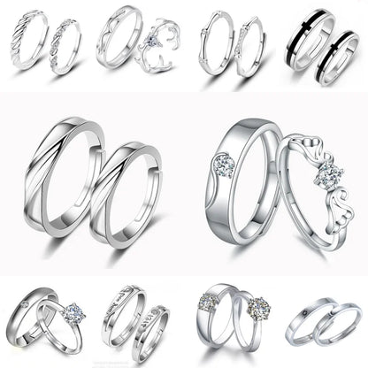 Luckacco High-quality Couple Wedding Ring for Woman Men 2Pcs Love Heart Zircon Adjustable Rings Fashion Stainless Steel Engaged Jewelry
