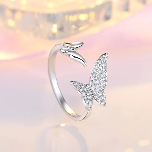 Luckacco 925 Sterling Silver Zircon Butterfly Ring For Women Rings Wedding Fine Jewelry Accessories 2025 Trendy Party Gifts