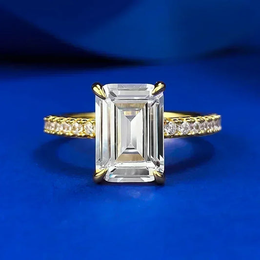 Luckacco 14K Gold Vintage Lab Diamond Ring 100% Real 925 Sterling Silver Party Wedding Band Rings for Women Engagement Jewelry Gift