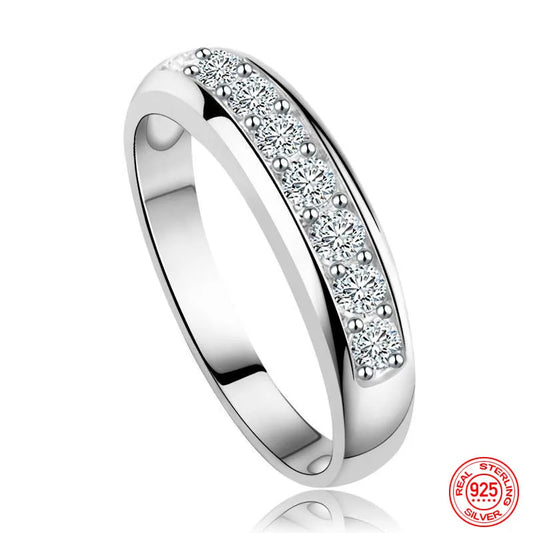 Luckacco 925 Sterling Silver Single Row Diamond Strip Ring For Women Fashion Party Jewelry Gift