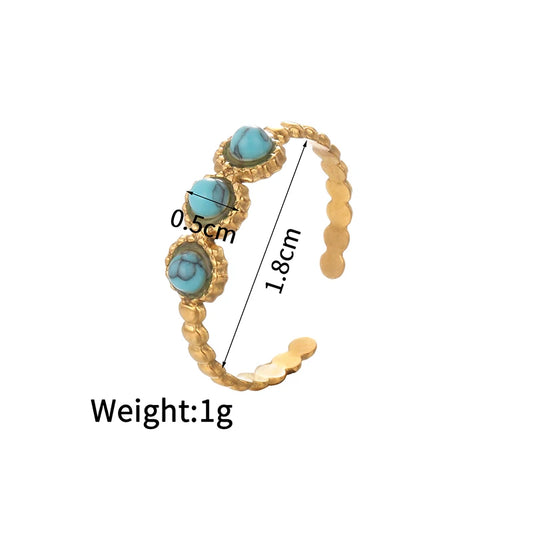 Luckacco Multiple Styles 14K Gold Color Adjustable Ring Stainless Steel Natural Stone Turquoise Zircon Rings For Women Girl Jewelry Gifts