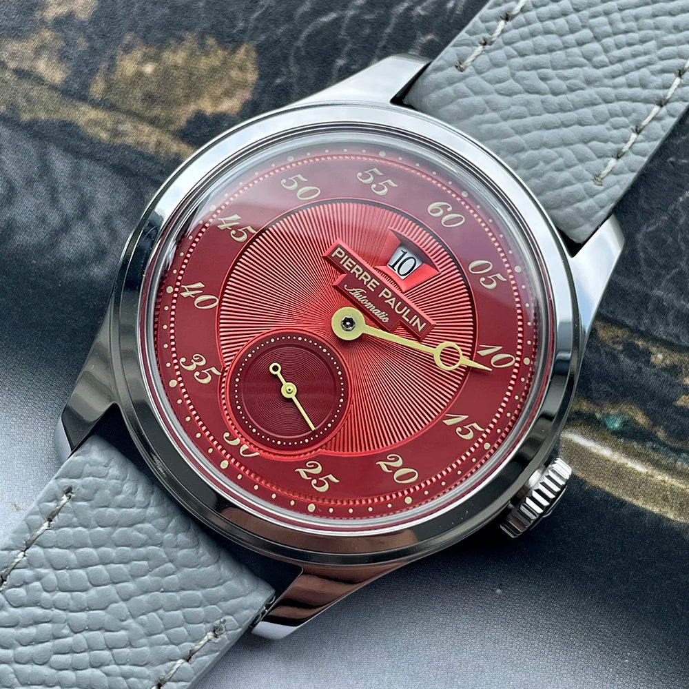 luckacco spot goods new pierre paulin jumping hour men watch salmon dial automatic st17 mechanical watch vintage date window 38mm
