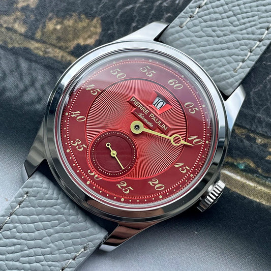 Luckacco Spot goods NEW Pierre Paulin Jumping Hour Men Watch Salmon Dial Automatic St17 Mechanical Watch Vintage Date Window 38mm