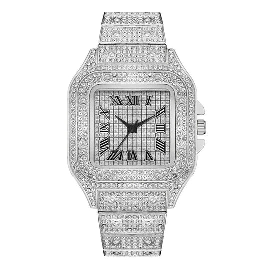 Luckacco Luxury Classic Business Men's Steel Strap Square Roman Scale Rhinestone Quartz Watch Fashion Male Wristwatch Relogio Masculino
