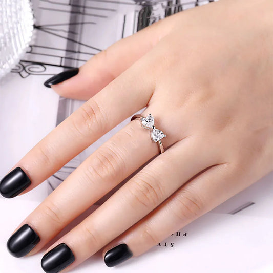 Luckacco Serenity 1ct Heart Cut D Color Moissanite Rings for Women Wedding Bridal 100% S925 Sterling Silver Butterfly Eternity Rings GRA