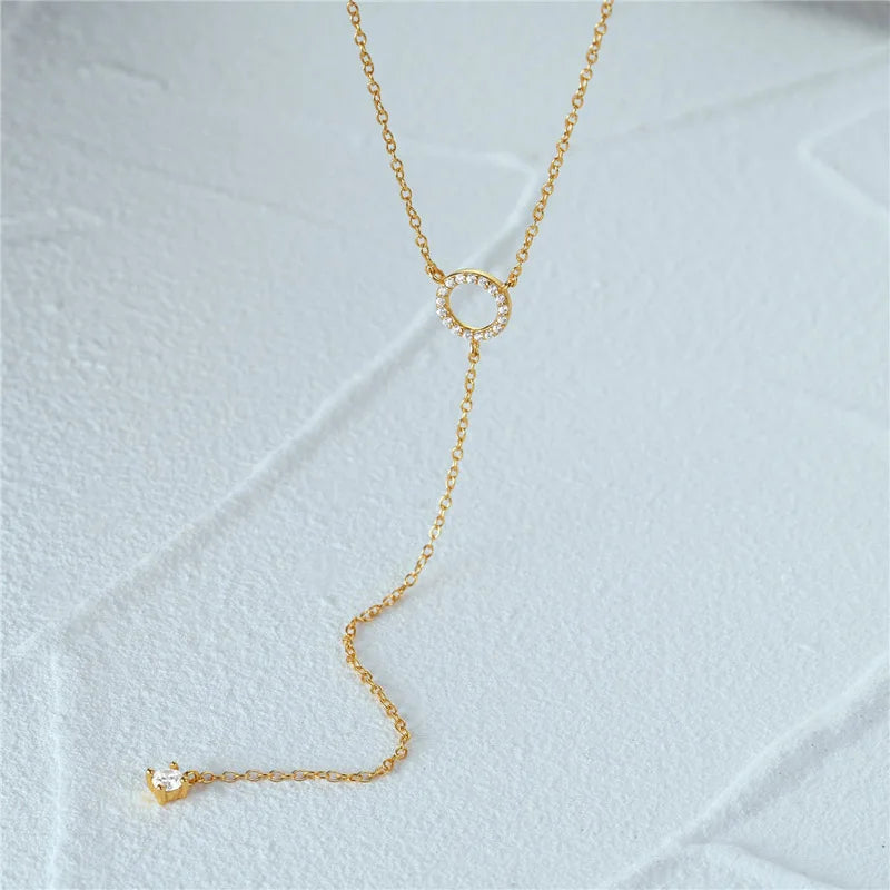 luckacco s925 sterling silver double-deck circle zircon pendant long o-chain choker necklace 2024 spring women wedding fine jewelry