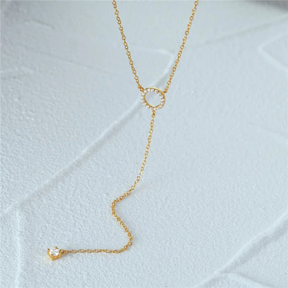 Luckacco S925 Sterling Silver Double-Deck Circle Zircon Pendant Long O-Chain Choker Necklace 2024 Spring Women Wedding Fine Jewelry