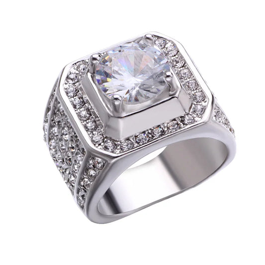 Luckacco Sale 5-12 White Golden Iced Out HipHop Engagement Rings CZ Pinky Men Women Full Crystal Ring