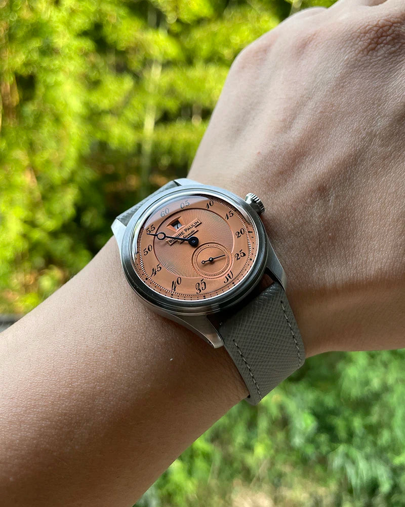 luckacco spot goods new pierre paulin jumping hour men watch salmon dial automatic st17 mechanical watch vintage bonklip bracelet