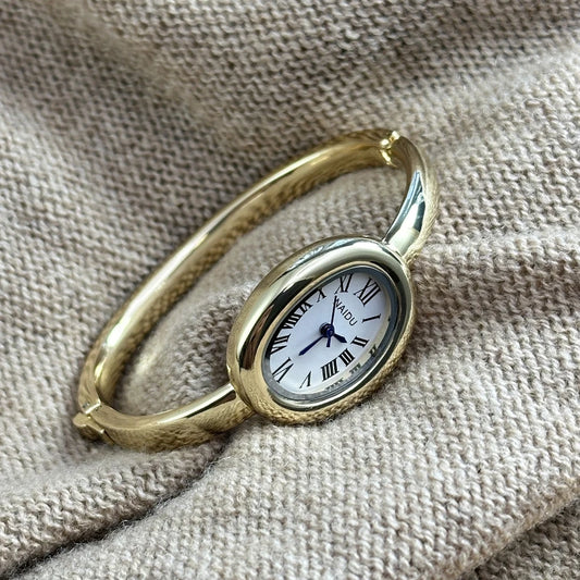 Luckacco Luxury Women Roman Oval Dial Quartz Watch Brand Luxury Gold Color Bangle Wristwatch Relogio Feminino Gifts Clock Montre Femme