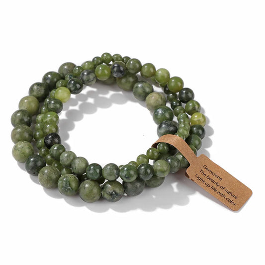Luckacco Green Agates Stone Bead Bracelet Set 4 6 8MM Natural Labradorite Opal Turquois Bracelet With Tag Stretch Bangle Jewelry Gift