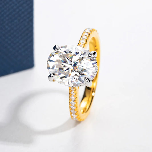 Luckacco DEZO 5.0ct Oval Cut Moissanite Ring For Women 14K Gold Plated 925 Sterling Silver Engagement Wedding Anniversary Fine Jewelry