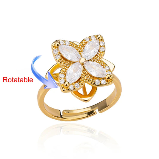 Luckacco Four Clover Rotating Anxiety Rings for Women Gold Color Adjustable Stainless Steel Wedding Ring Aesthetic Jewelry Gift anillos