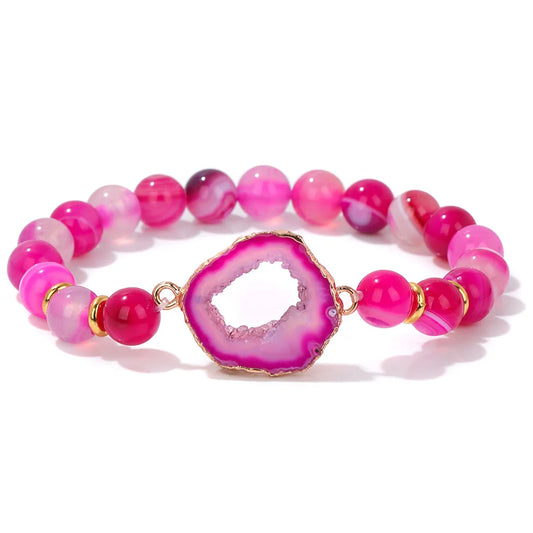 Luckacco Irregular Druzy Geode Agates Bracelet Blue Striped Agat Beads Bracelets For Women Men Hollow Mineral Stone Charm Bangle Jewelry