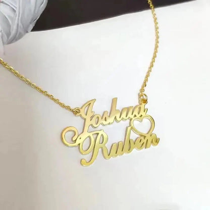 Luckacco Customized Couple Double Name Love Necklace Personalized Double Name Pendant Stainless Steel Jewelry Valentine's Day Gifts