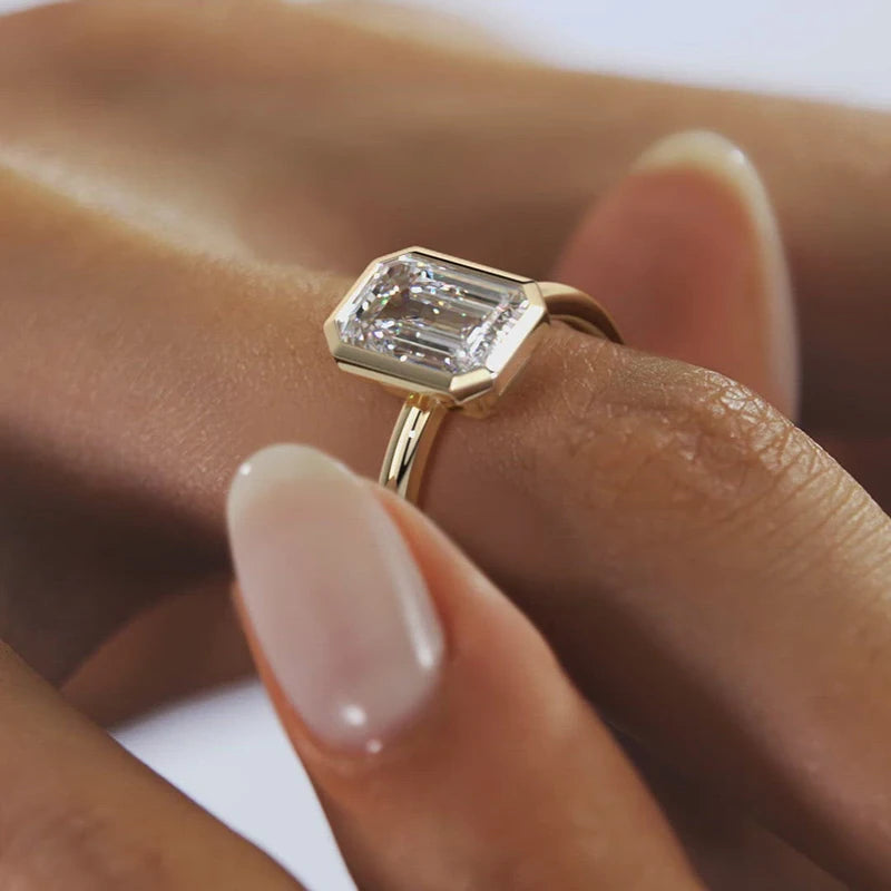 luckacco luxury 1-3ct emerald cut moissanite ring 925 sterling silver engagement solitaire rings for girl gold plated anniversary gifts