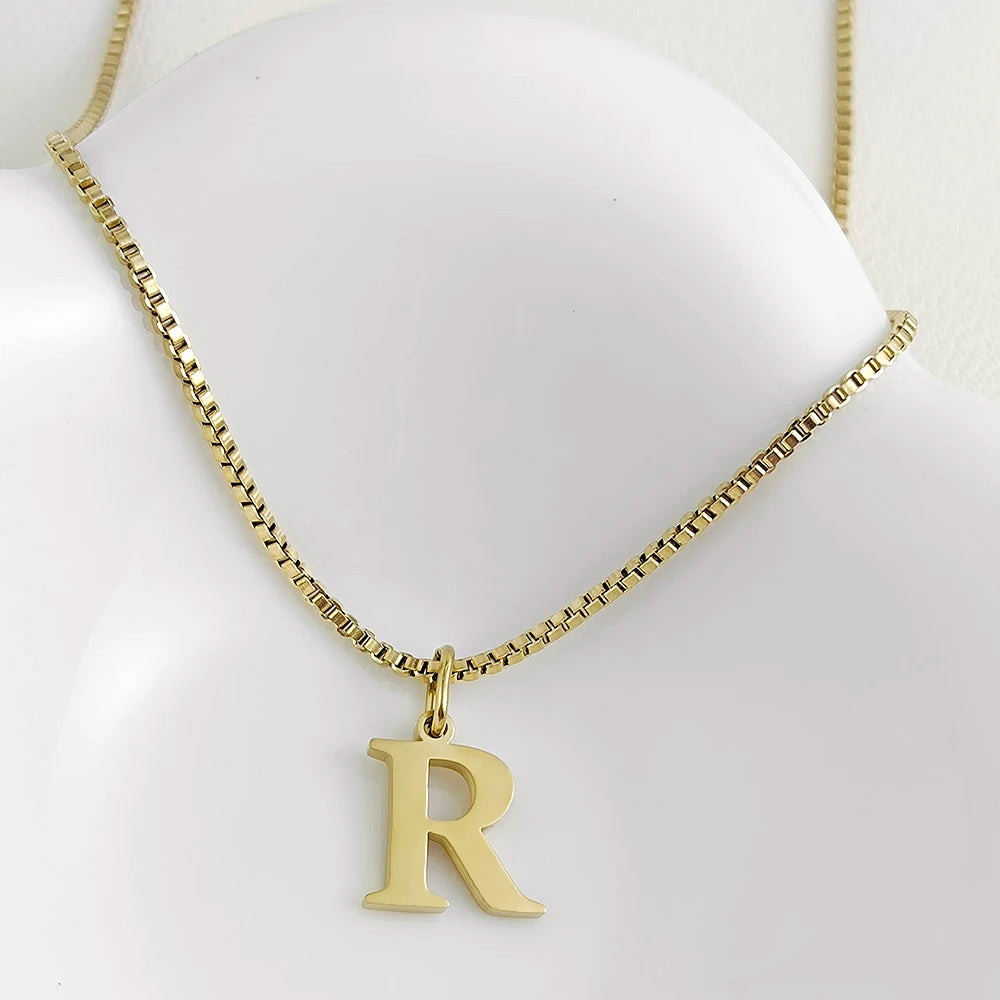 luckacco initial necklace letter pendant chamrs stainless steel necklace jewelry women's necklace box chain choker woman trend 2025 gift