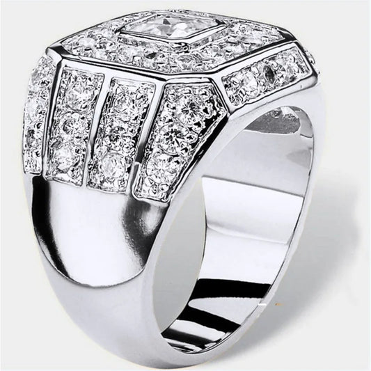 Luckacco Luxury Women Rings Silver Color Square Round White Stone Rings Party Accessories Gift