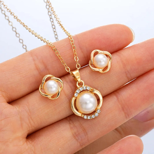 Luckacco Vintage Emerald Sets Unique Design Light Luxury Temperament Earrings  Pendant Necklace Rings Three-Piece Sets Trend Jewerly Set