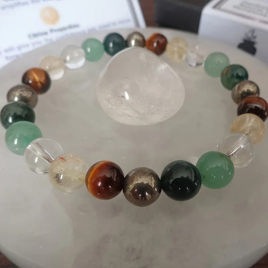 Luckacco Abundance bracelet clear quartz citrine tiger eye stone pyrite moss agate green aventurine bohemian healing jewelry bracelet