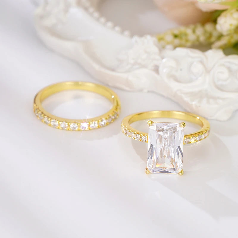 luckacco daily picks rectangular cubic zirconia set rings for women bridal wedding accessories luxury trendy engagement band jewelry