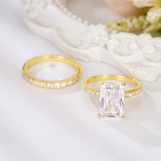 Luckacco daily picks Rectangular Cubic Zirconia Set Rings for Women Bridal Wedding Accessories Luxury Trendy Engagement Band Jewelry