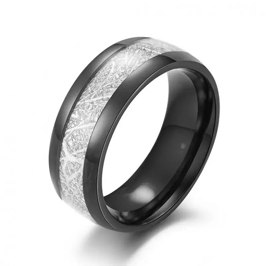 Luckacco Personalized Couple Stainless Steel Engagement Jewelry Ring, Opal Inlaid Dome Engagement Ring, Daily Matching Ring