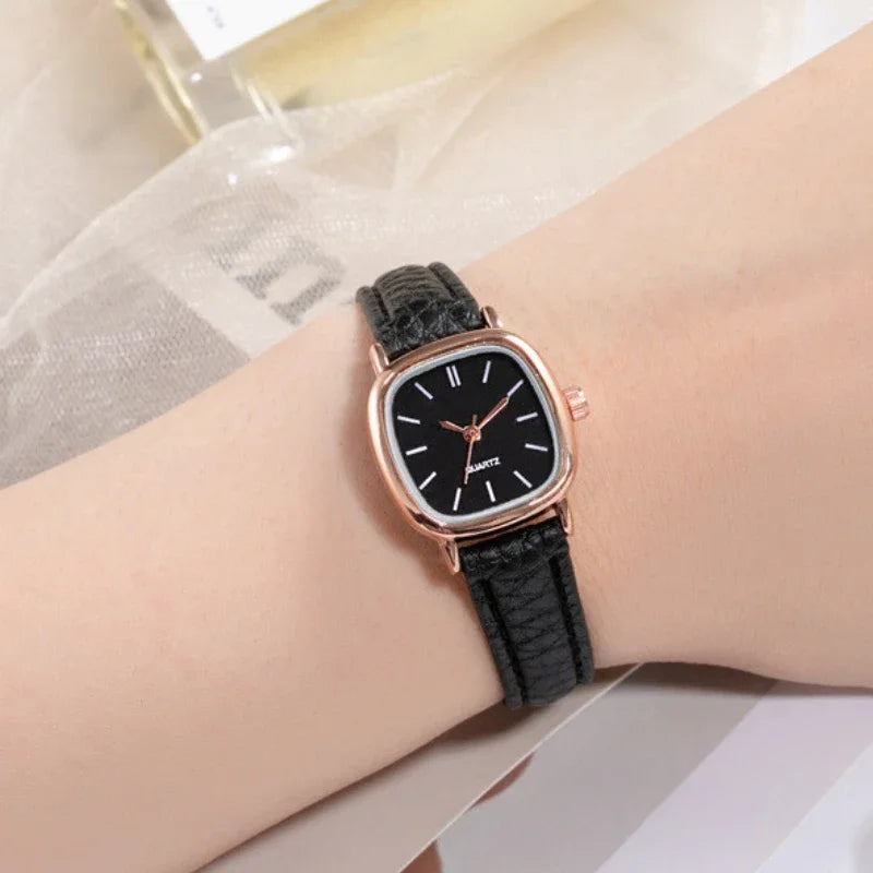 luckacco retro brown women watches qualities small ladies wristwatches vintage leather bracelet watch fashion brand female envío gratis