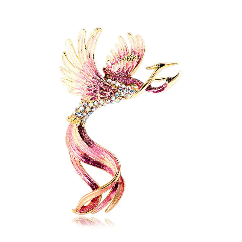 luckacco multicolor crystal phoenix brooch pin for women men enamel flying beauty bird party office accessories gifts