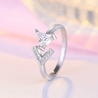 Luckacco 925 Sterling Silver Zircon Adjustable Ring Simple Fashion Exquisite Student Girlfriend Jewelry Accessories Wedding Party