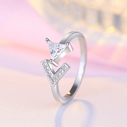 Luckacco 925 Sterling Silver Zircon Adjustable Ring Simple Fashion Exquisite Student Girlfriend Jewelry Accessories Wedding Party