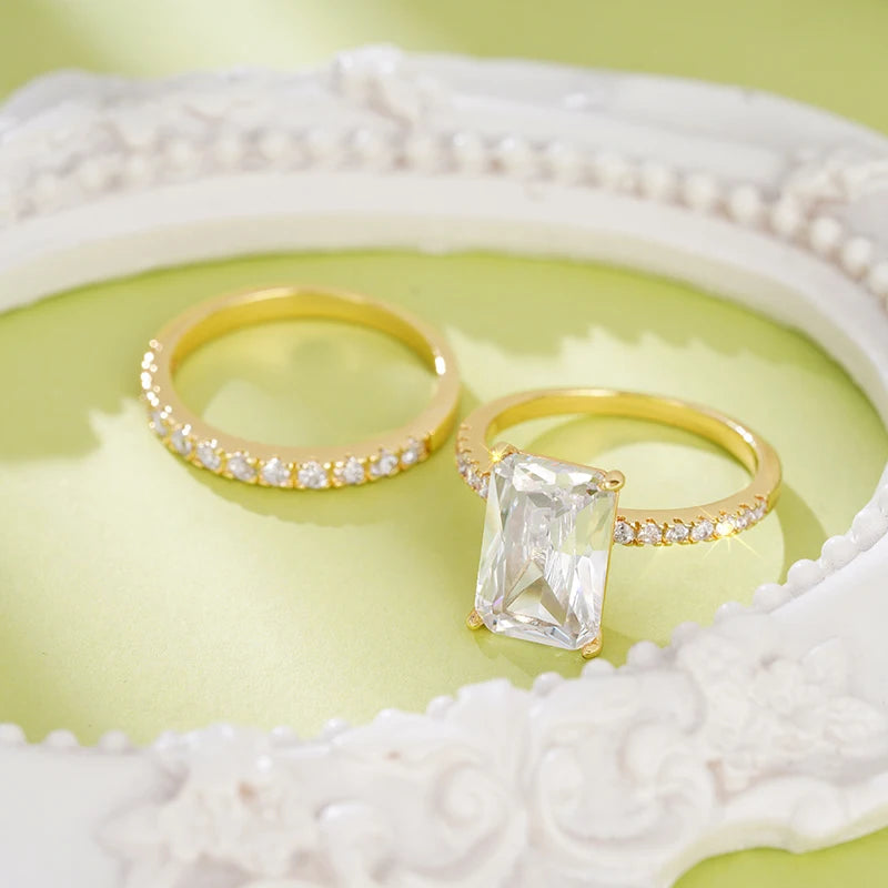 luckacco daily picks rectangular cubic zirconia set rings for women bridal wedding accessories luxury trendy engagement band jewelry