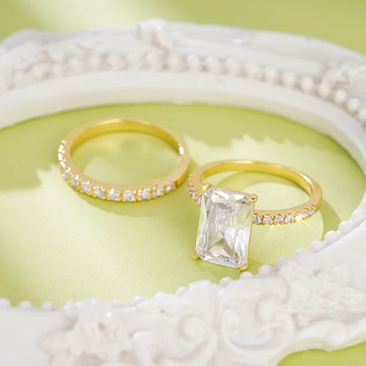 Luckacco daily picks Rectangular Cubic Zirconia Set Rings for Women Bridal Wedding Accessories Luxury Trendy Engagement Band Jewelry