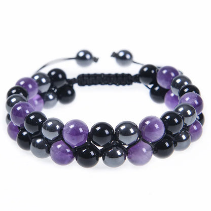 Luckacco 8MM Natural Tiger Eye Stone Adjustable Bracelet Double Layer Hand Woven  Row Strand Beaded Bangles Couple Party Jewelry