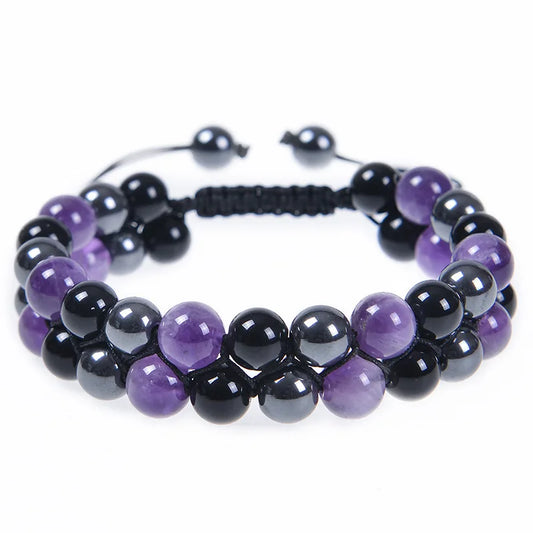 Luckacco 8MM Natural Tiger Eye Stone Adjustable Bracelet Double Layer Hand Woven  Row Strand Beaded Bangles Couple Party Jewelry