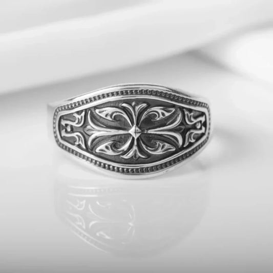 Luckacco Vintage Punk Wave Pattern Cross Men's and Women's Ring Personalized Hip Hop Motorcycle Party Gift