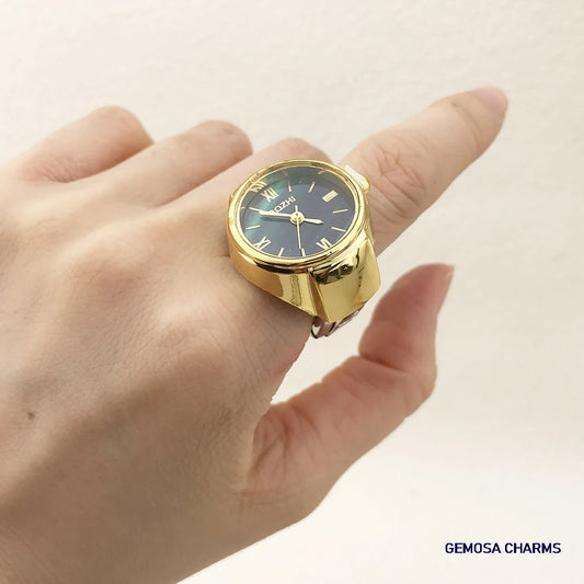 Luckacco GEMOSA Round Finger Watch Stainless Steel Italian Charm Link CLassic Clock Quartz Watch Ring Trendy Jewelry for Men Women