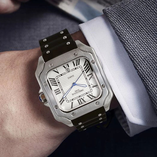 Luckacco 2025 Men's Luxury Square Quartz Watch Stainless Steel Rubber Band Roman Numeral Calendar Watch British Brand Watch